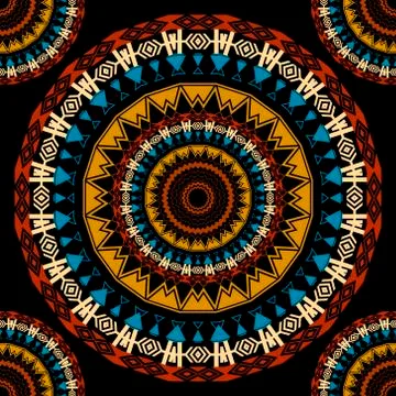 Ethnic vector round mandalas vector seamless pattern. Geometric abstract orna Stock Illustration