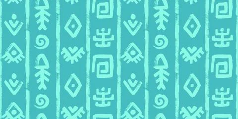 Ethnic vector seamless pattern featuring eye, swirl and tropical fish bone Stock Illustration