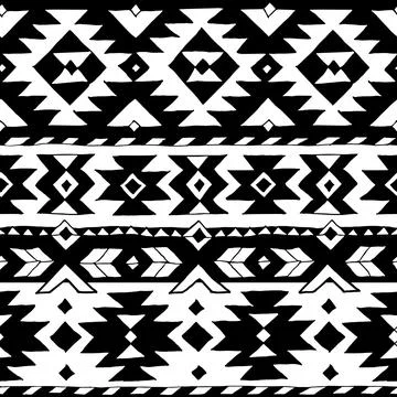Ethnic woven design seamless pattern, black white Stock Illustration