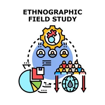 Ethnographic field study analyzing human behavior data Stock Illustration