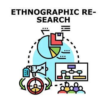 Ethnographic research analyzing human behavior and user experience Stock Illustration