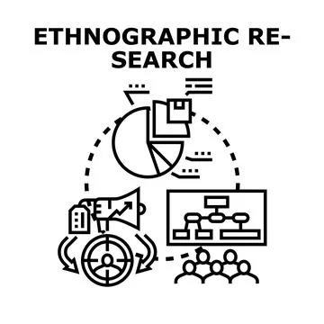 Ethnographic research analyzing human behavior and user experience Stock Illustration