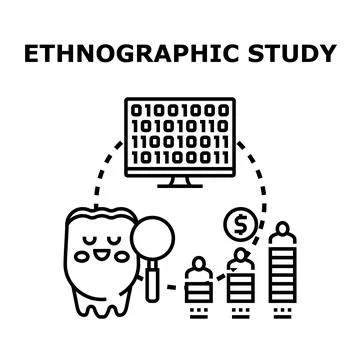 Ethnographic study analyzing user behavior and data analytics Stock Illustration