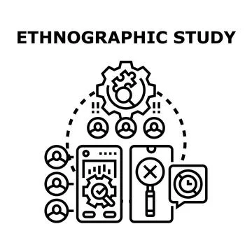 Ethnographic study analyzing user behavior and research data Stock Illustration