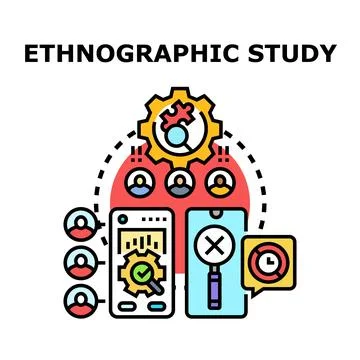 Ethnographic study analyzing user behavior and research data Stock Illustration