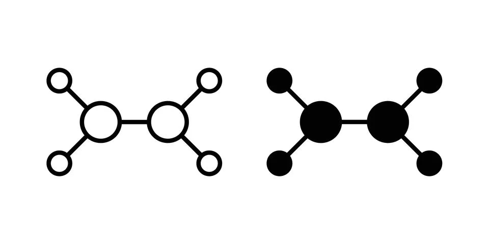 Ethylene molecule icon solid, line, and editable vector set. Stock Illustration