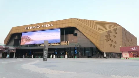 Etihad Arena Front Facade With Signs 스톡 동영상 321237400