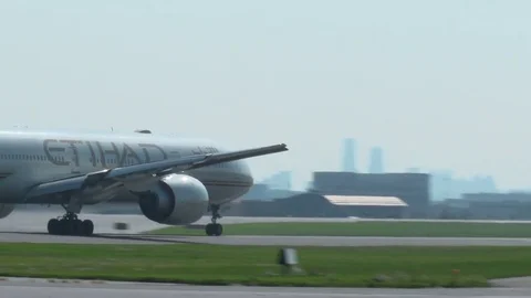 Etihad B777 Takeoff Roll from Rear Stock Footage 76233569