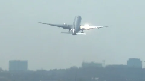 Etihad B777 Takeoff at sunset from the Rear Stock Footage 76233524