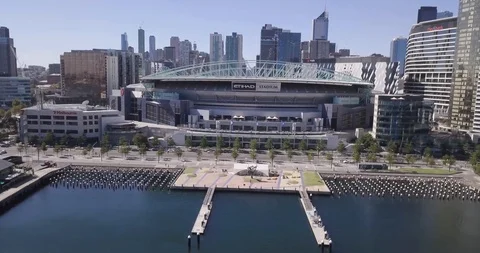 Etihad Stadium Melbourne - Drone Establishing Shot Stock Footage