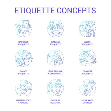 Etiquette blue gradient concept icons set Stock Illustration