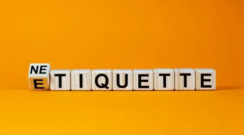 Etiquette or netiquette. Turned cube and changed the word 'etiquette' to 'net 库存照片