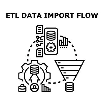 Etl data import flow processing information technology Stock Illustration