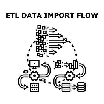 Etl data import flow processing information diagram Stock Illustration