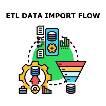 Etl data import flow processing information technology Stock Illustration