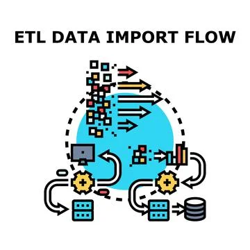 Etl data import flow processing information diagram Stock Illustration