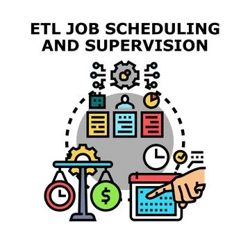 Etl data job scheduling and automating tasks Stock Illustration