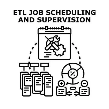 Etl data job scheduling and supervision concept Stock Illustration