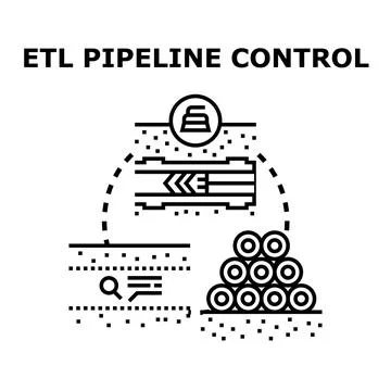 Etl data pipeline controlling extracting transforming loading process Stock Illustration