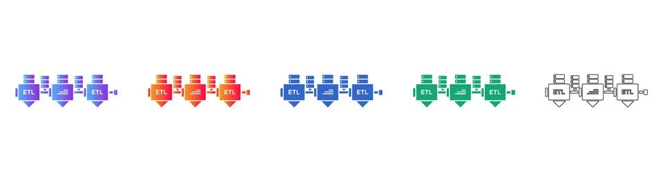 ETL Data Pipeline Process Icon Set イラスト素材