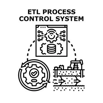 Etl data process control system performing transformation Ilustração Stock