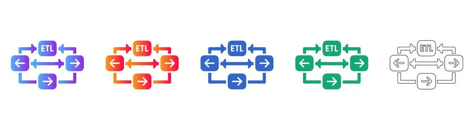 ETL Data Processing and Integration Icon Set 스톡 일러스트
