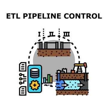 Etl pipeline controlling data processing and flow management Illustrazione stock
