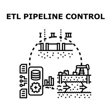 Etl pipeline controlling data processing and flow management Stock Illustration