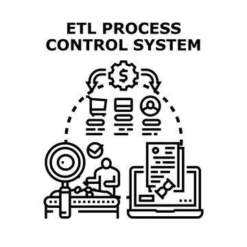 Etl process control system managing business data analytics Stock Illustration