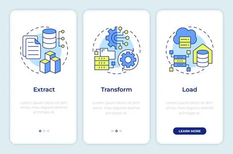 ETL process onboarding mobile app screen Stock Illustration