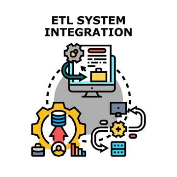Etl system integration extracting transforming loading data Stock Illustration