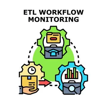 Etl workflow monitoring data processing management system Stock Illustration