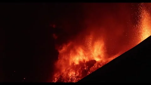 Etna eruption with strong explosion - detail view Stock Footage 313001018