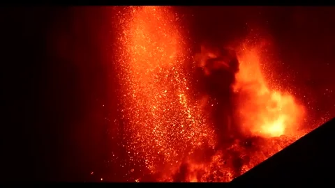 Etna eruption with strong lava explosion and sonic roar Stock Footage 313001067