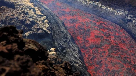 Etna - Lava flow flowing in the foreground - Sicily Stock Footage 313005167
