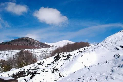 Etna snowscape in Sicily 스톡 사진