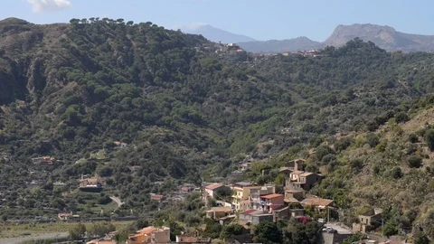 The Etna Volcano steaming in the distance Video stock 121089540