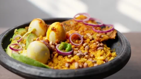 Eto With Groundnut and Avocado, Mashed Ripe Plantain, Palm Oil, Ghana Dish Video stock 346249888