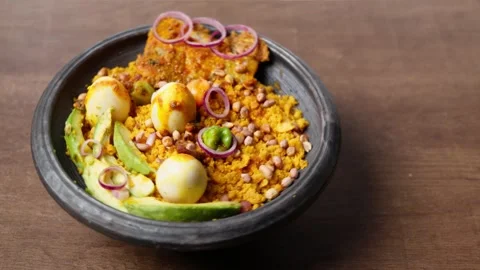 Eto With Groundnut and Avocado, Mashed Ripe Plantain, Palm Oil, Ghana Dish Stock Footage 346249910
