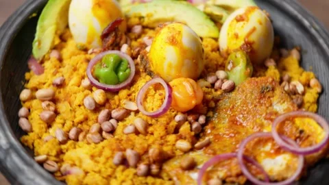 Eto With Groundnut and Avocado, Mashed Ripe Plantain, Palm Oil, Ghana Dish Video stock 346249935