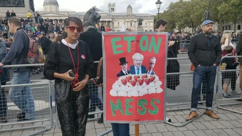 Eton Mess' - Protesters marching against Brexit deal Stock Footage 118276913