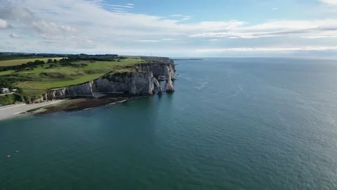 Etretat and famous white cliffs Stock Footage 308745154
