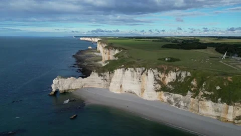 Etretat and famous white cliffs Stock Footage 308745281