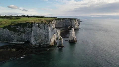 Etretat and famous white cliffs Stock Footage 308802465