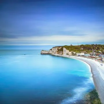 Etretat cliff, rocks landmark and ocean . Normandy, France. Stock Photos