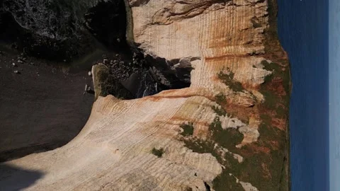 Etretat Cliffs, Alabaster Coast, Normandy, France.  Aval Arch, 4k Aerial view Stock Footage 259823864