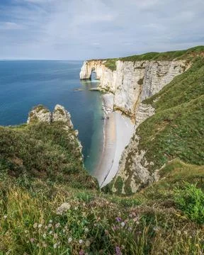 Etretat Cliffs wide angle view Stock Photos