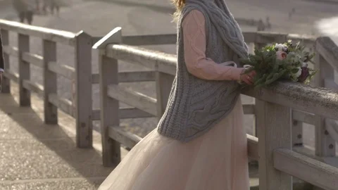 Etretat. France December 2016 Beautiful brides are photographed against the Stock Footage