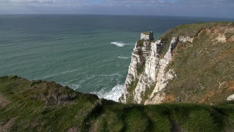 Etretat, Normandy. Etretat cliffs on the atlantic ocean shore Normandy, France Stock Footage 112749346