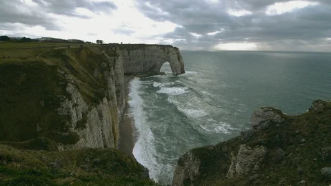 Etretat, Normandy. Etretat cliffs on the atlantic ocean shore Normandy, France Stock Footage 112749688